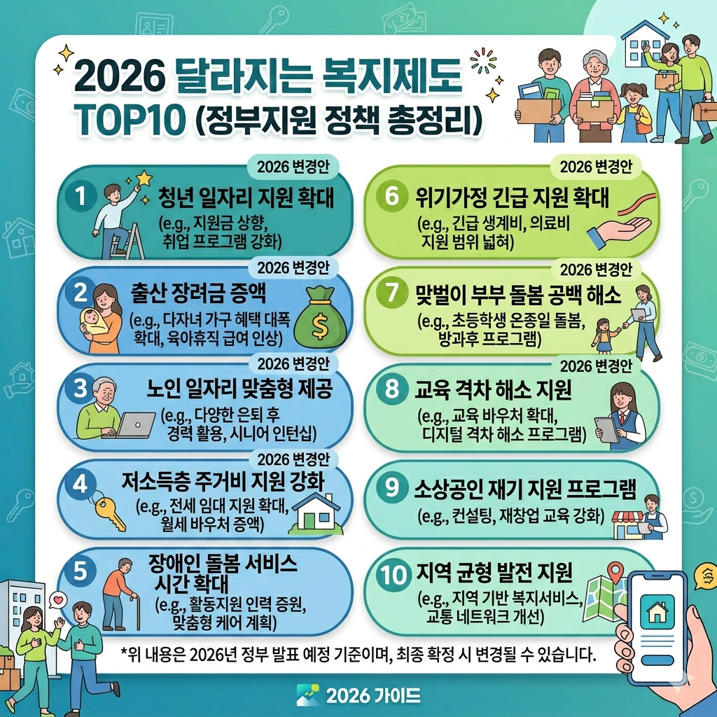 2026년 달라지는 복지제도 TOP10 (정부지원 정책 총정리)
