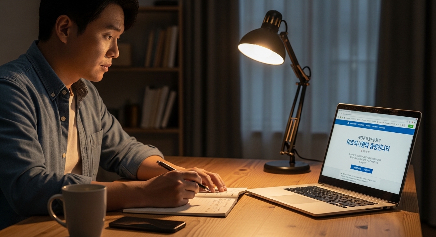 재신청 가능 안내를 확인하는 한국 자영업자 모습