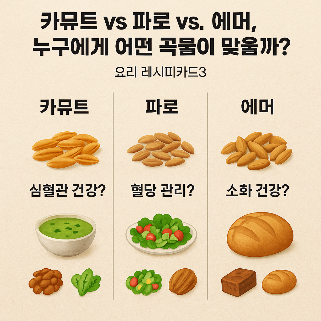 카뮤트 vs 파로 vs 에머, 누구에게 어떤 곡물이 맞을까? 요리 레시피카드3