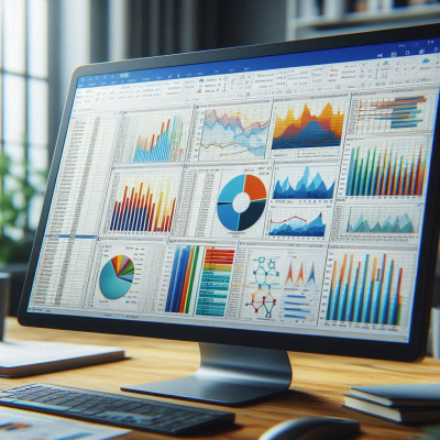 여러 개의 차트와 그래프를 분석하는 모습입니다.