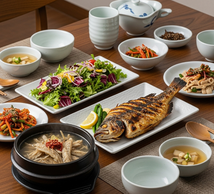 식탁위에 음식들