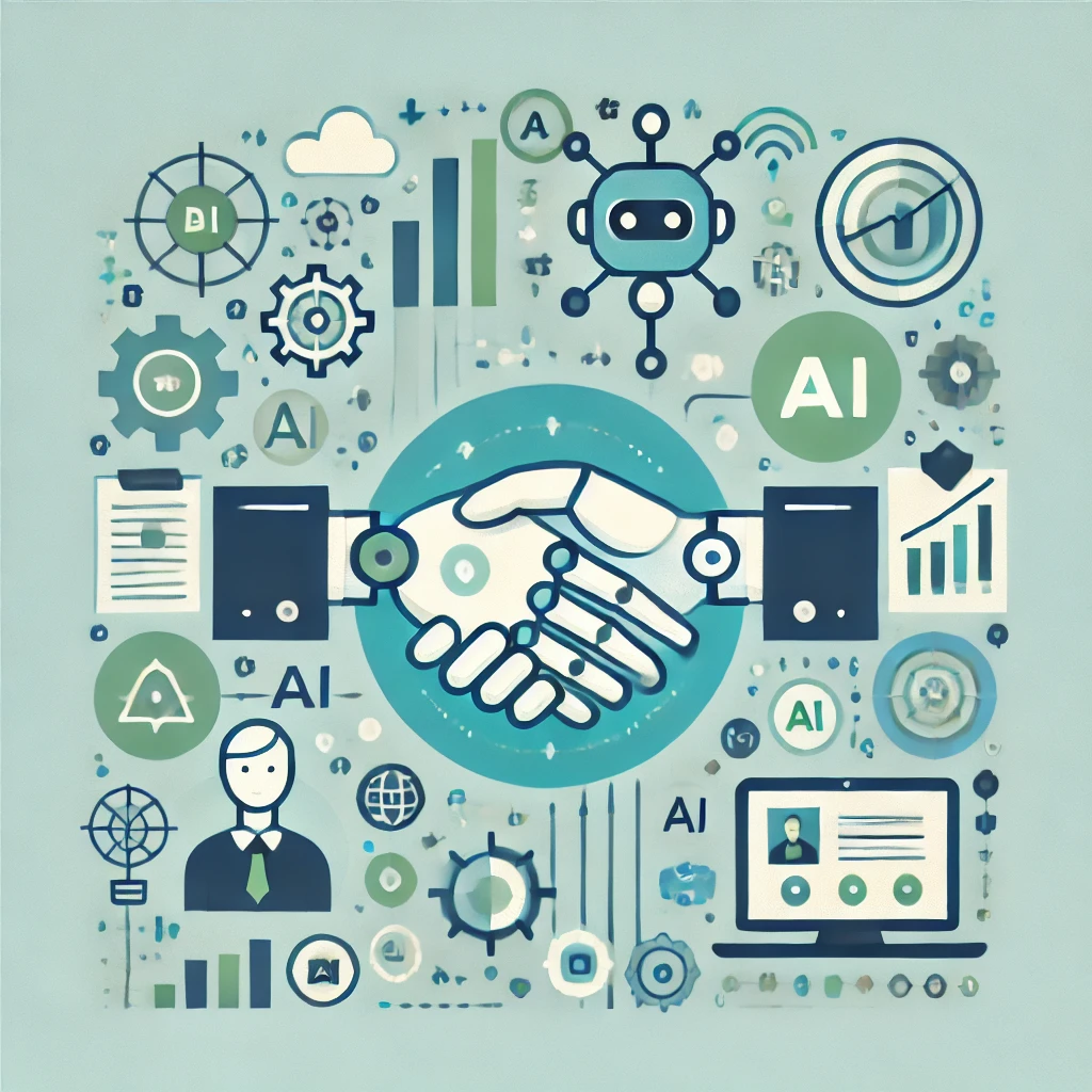 AI 아이콘과 데이터 그래프, 톱니바퀴, 클라우드와 동일한 디지털 요소들이 조화를 이루며 인공지능과 디지털 혁신을 상징적으로 표현한 것입니다.