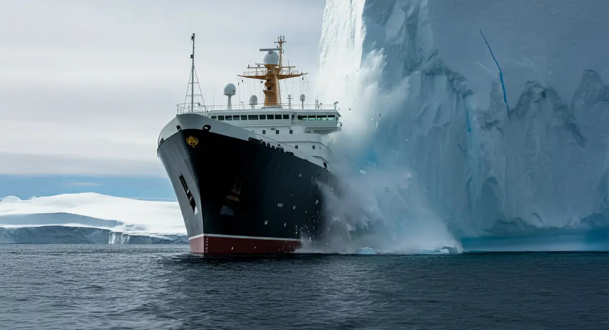 배가 빙산에 부딪히는 모습
