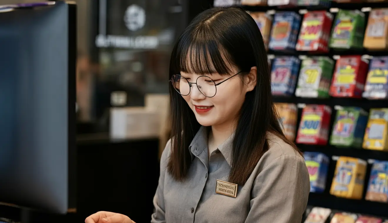복권 판매점에서 일하는 여성