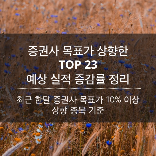 [2023] 증권사 목표가 상향 TOP 23 종목 예상 실적 증감률 정리