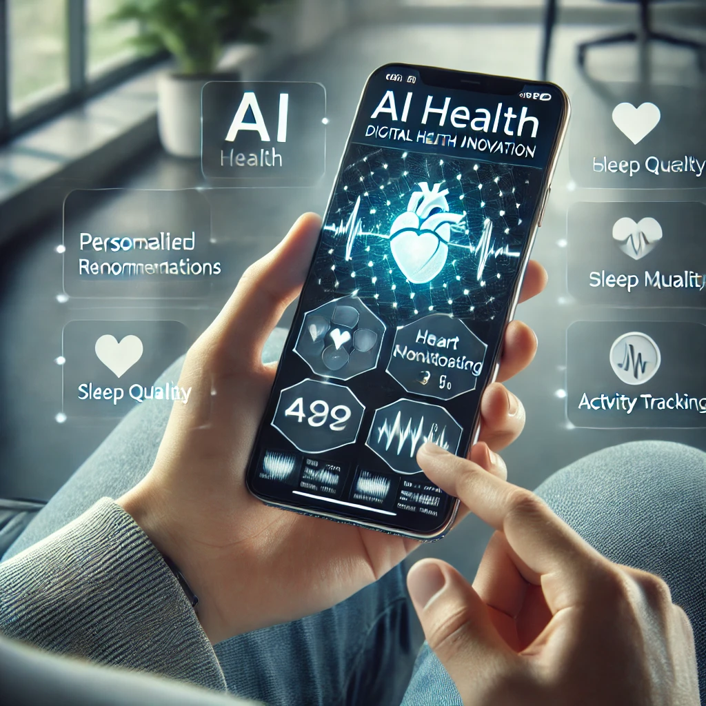 스마트폰으로 AI 헬스케어 앱을 활용해 건강 데이터를 분석하는 모습