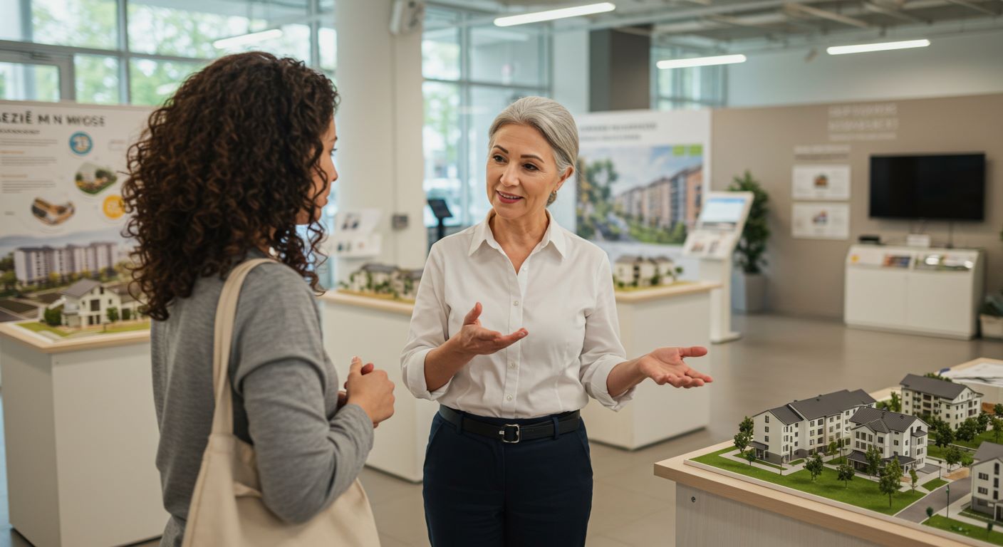 주택 홍보관을 찾아서 설명을 듣는 고객 사진