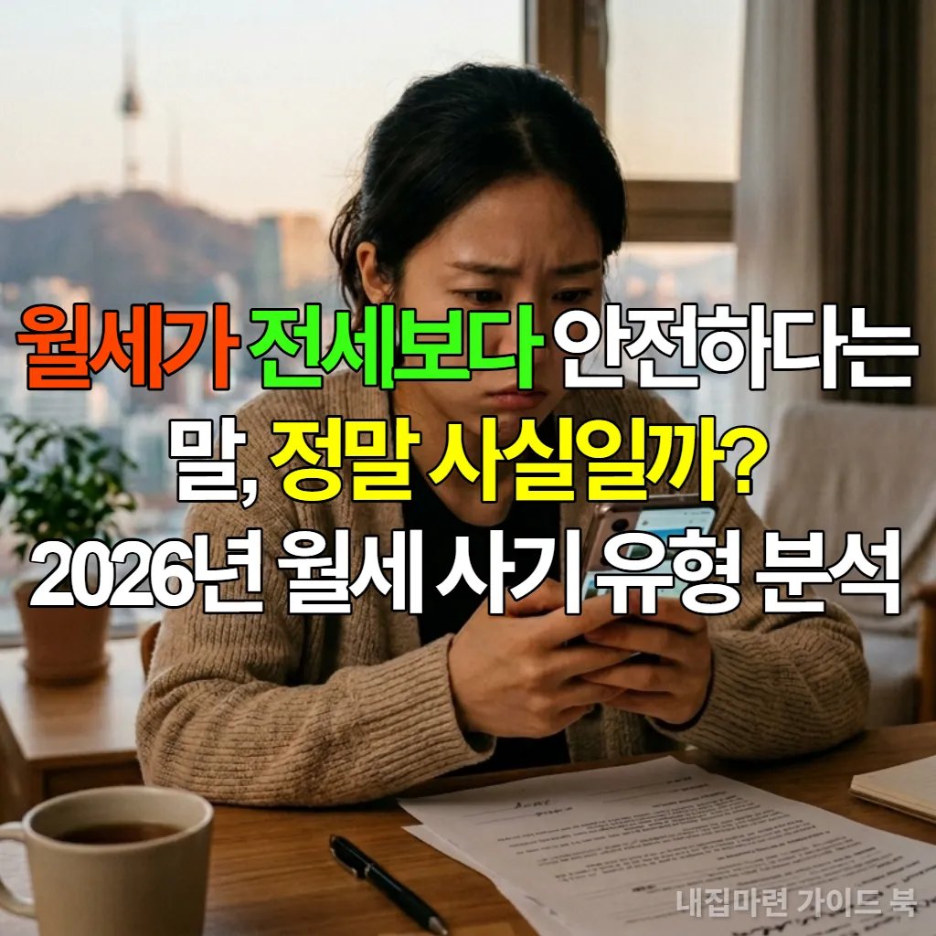 월세 계약 서류를 보며 걱정하는 한국 여성의 모습
