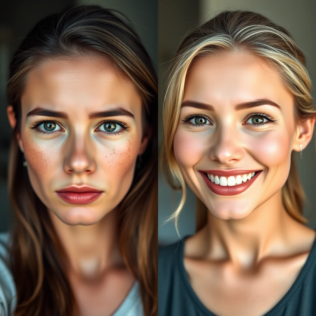 피부가 나쁜 여성과 좋은 여성의 이미지
