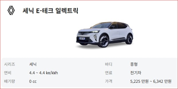 세닉 e-테크일렉트릭 가격