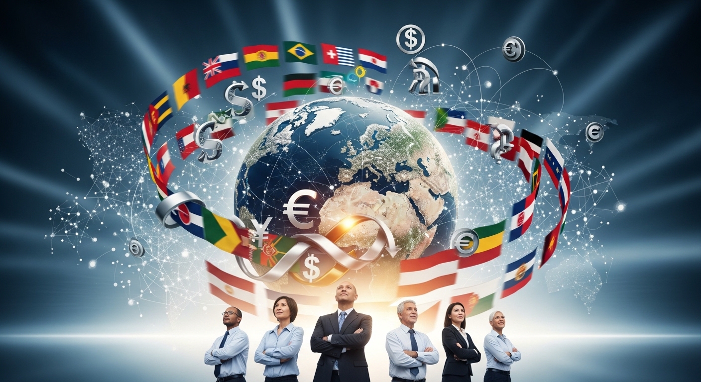 세계 지도를 배경으로 해외 시장 진출을 꿈꾸는 중소기업 대표들의 모습