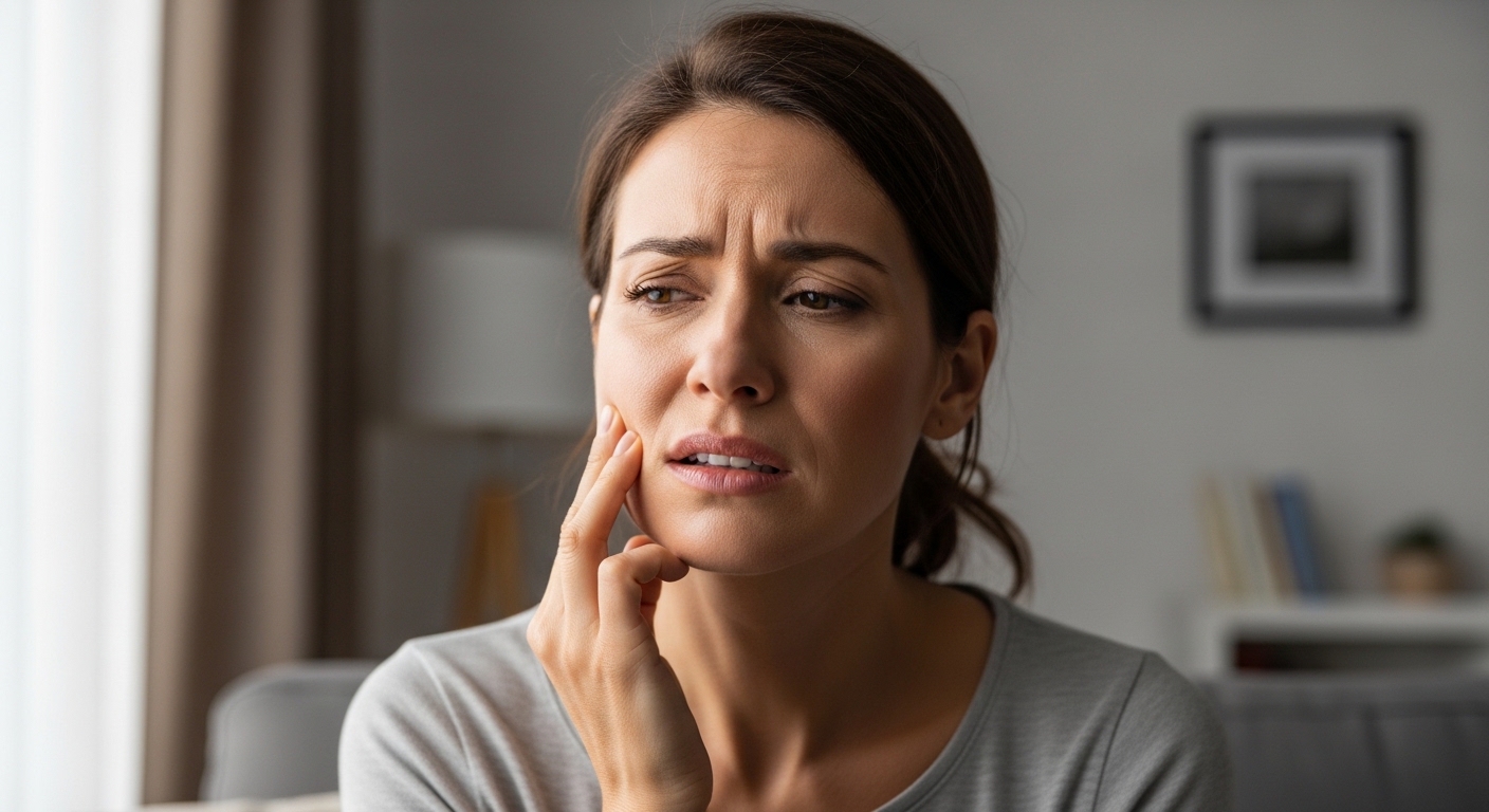 잇몸이 아파서 고통받고 있는 여자의 모습 사진