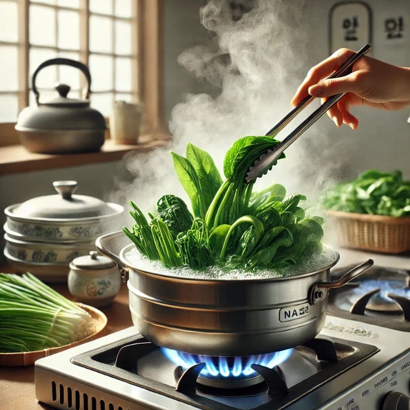 끓는-물에-나물-데치는-장면
