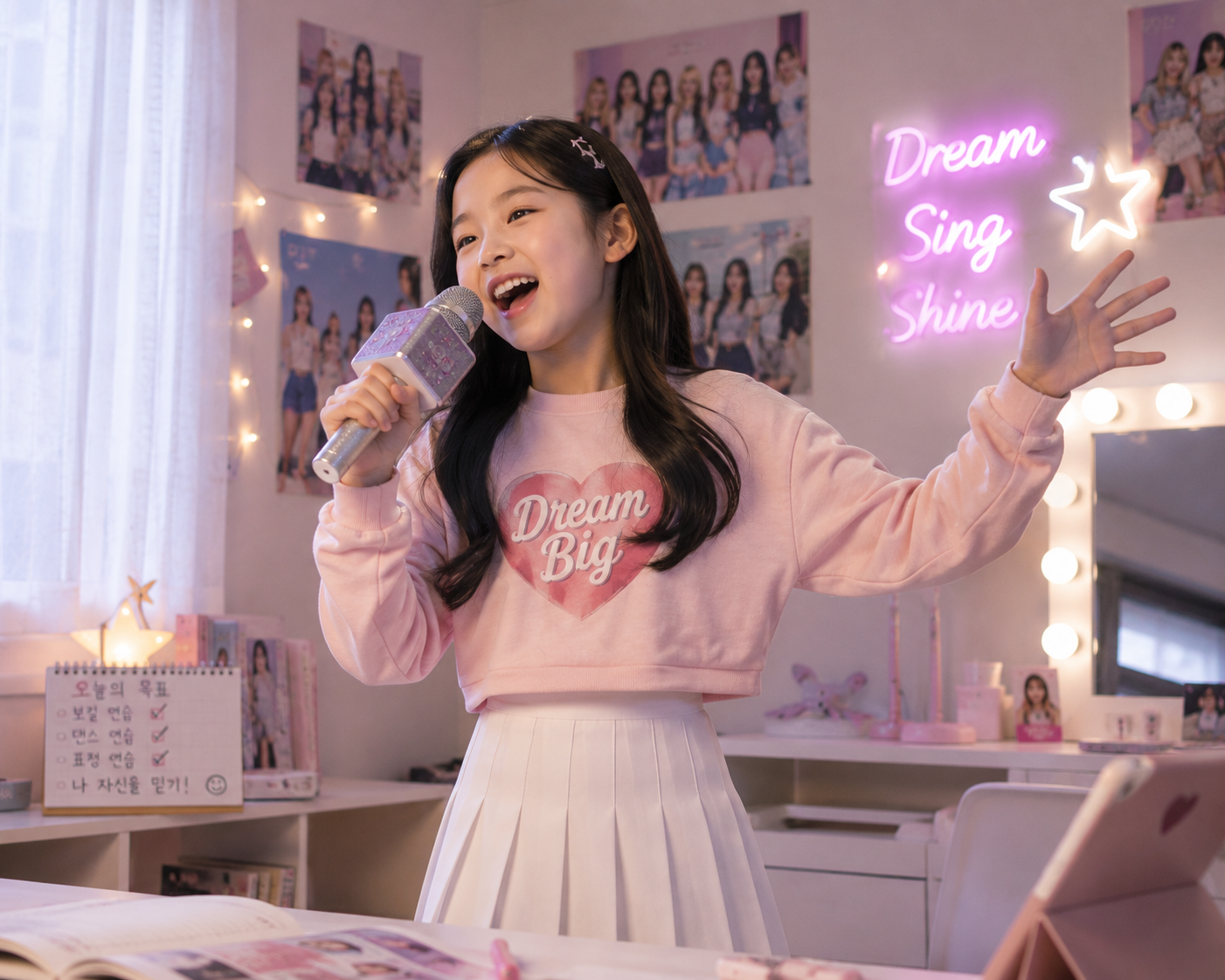 아이돌을 꿈꾸는 아이가 연습을 하는 모습