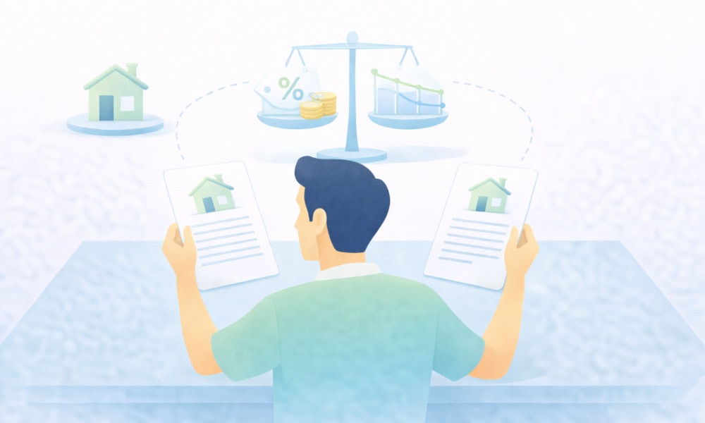 주택담보대출 갈아타기 시 중도상환수수료와 절감 비용을 비교하는 이미지