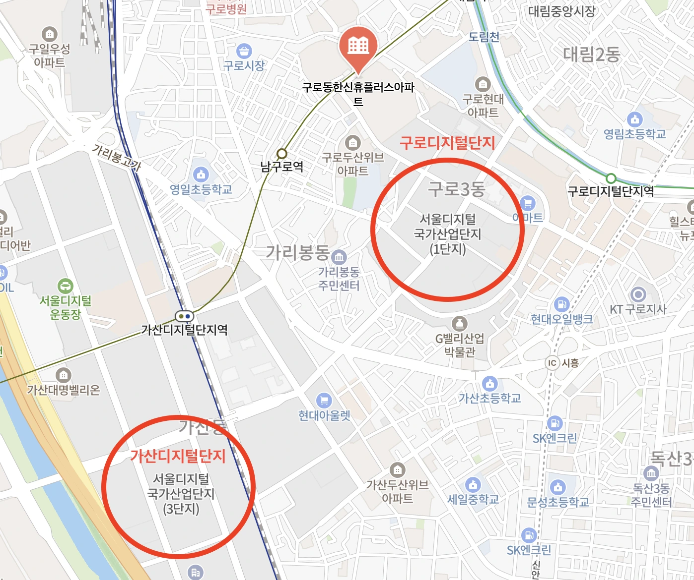 구로디지털단지 가산디지털단지 위치