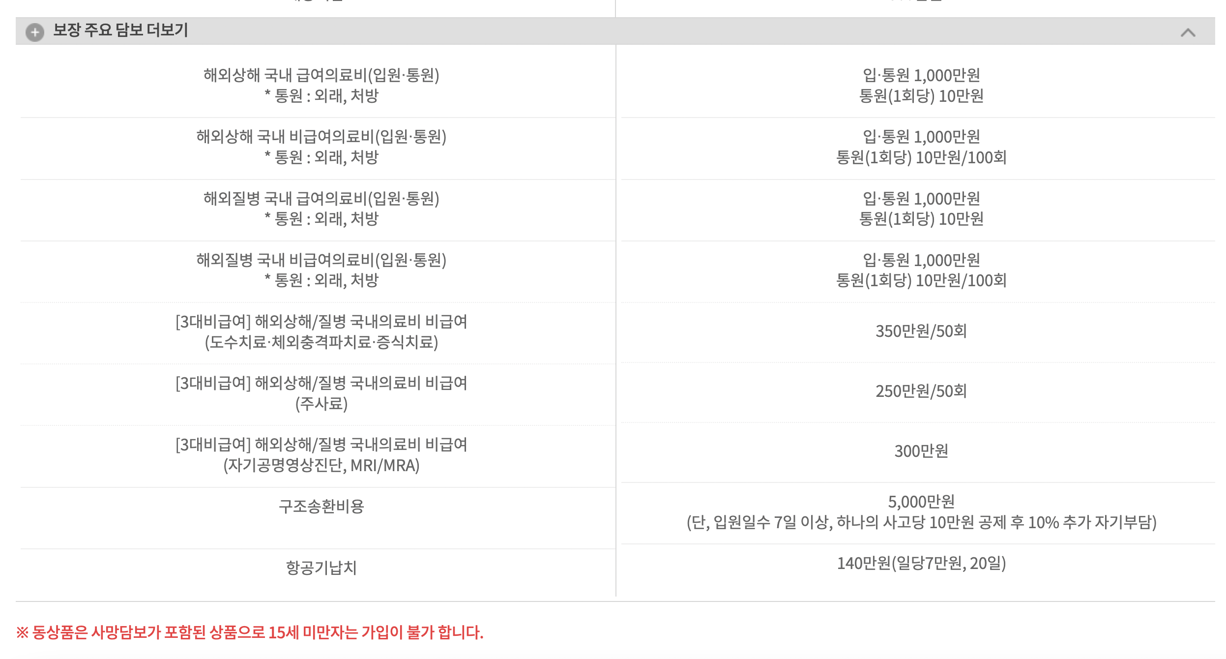 해외여행 보장 주요 담보 더보기