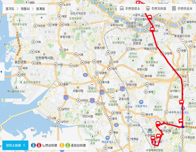 수원-심야버스-8800번-직행좌석버스-경유지-노선도