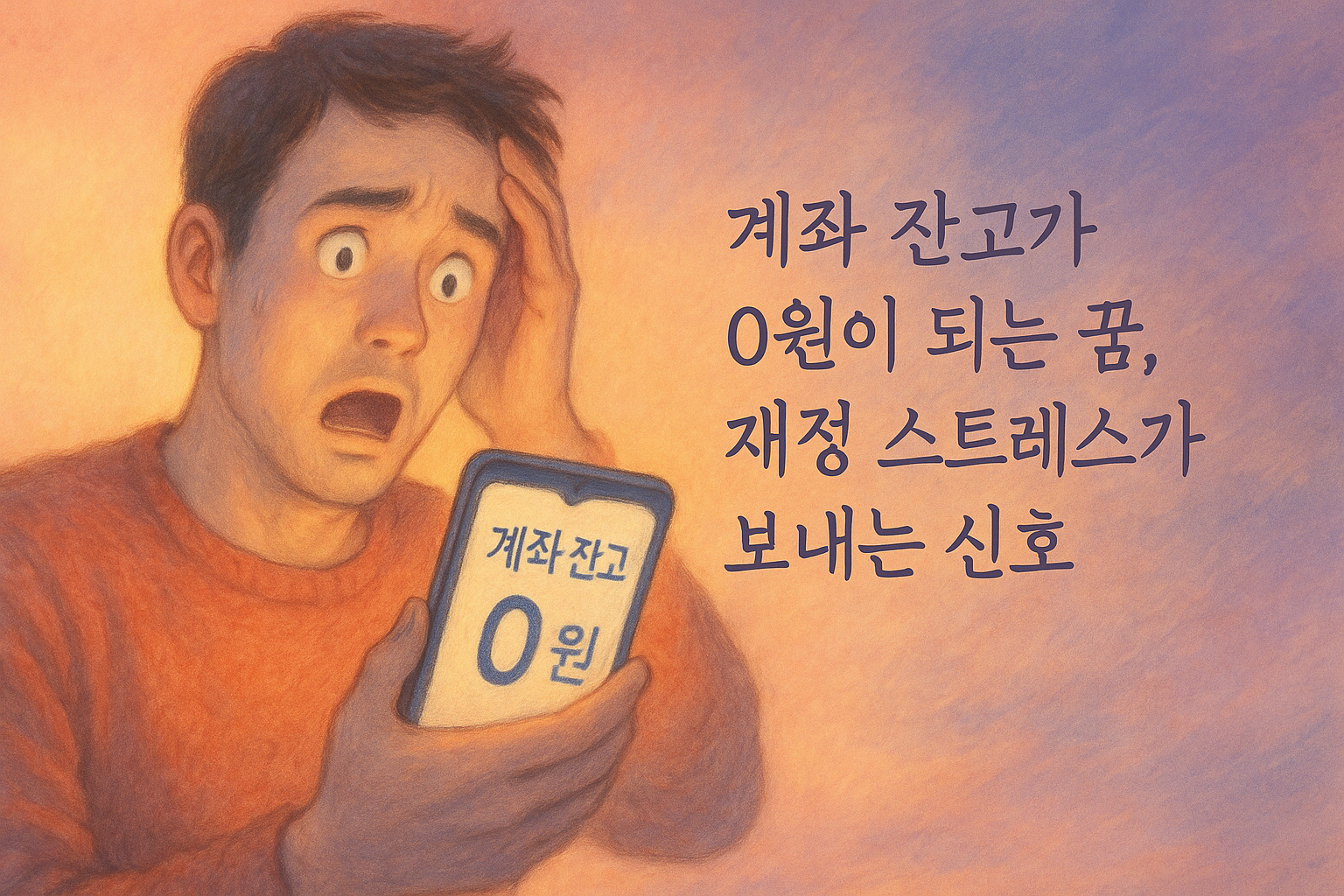충격받은 남성이 휴대폰에서 계좌 잔고 0원을 보고 놀라는 장면