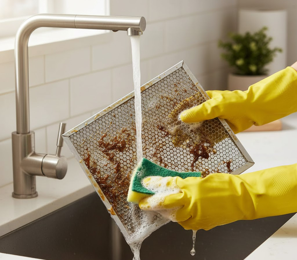 후드 필터 청소하는 이미지