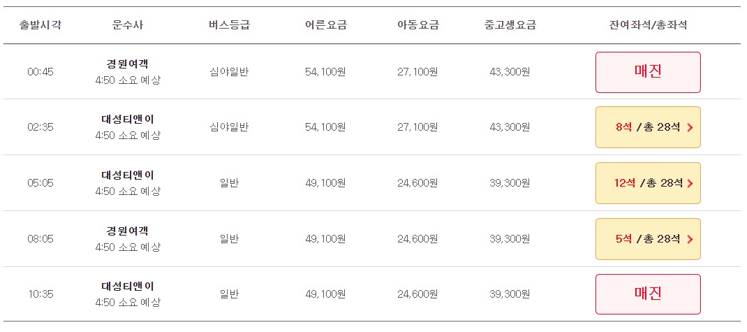 통영 인천공항 리무진 버스 시간표 요금 예약 방법