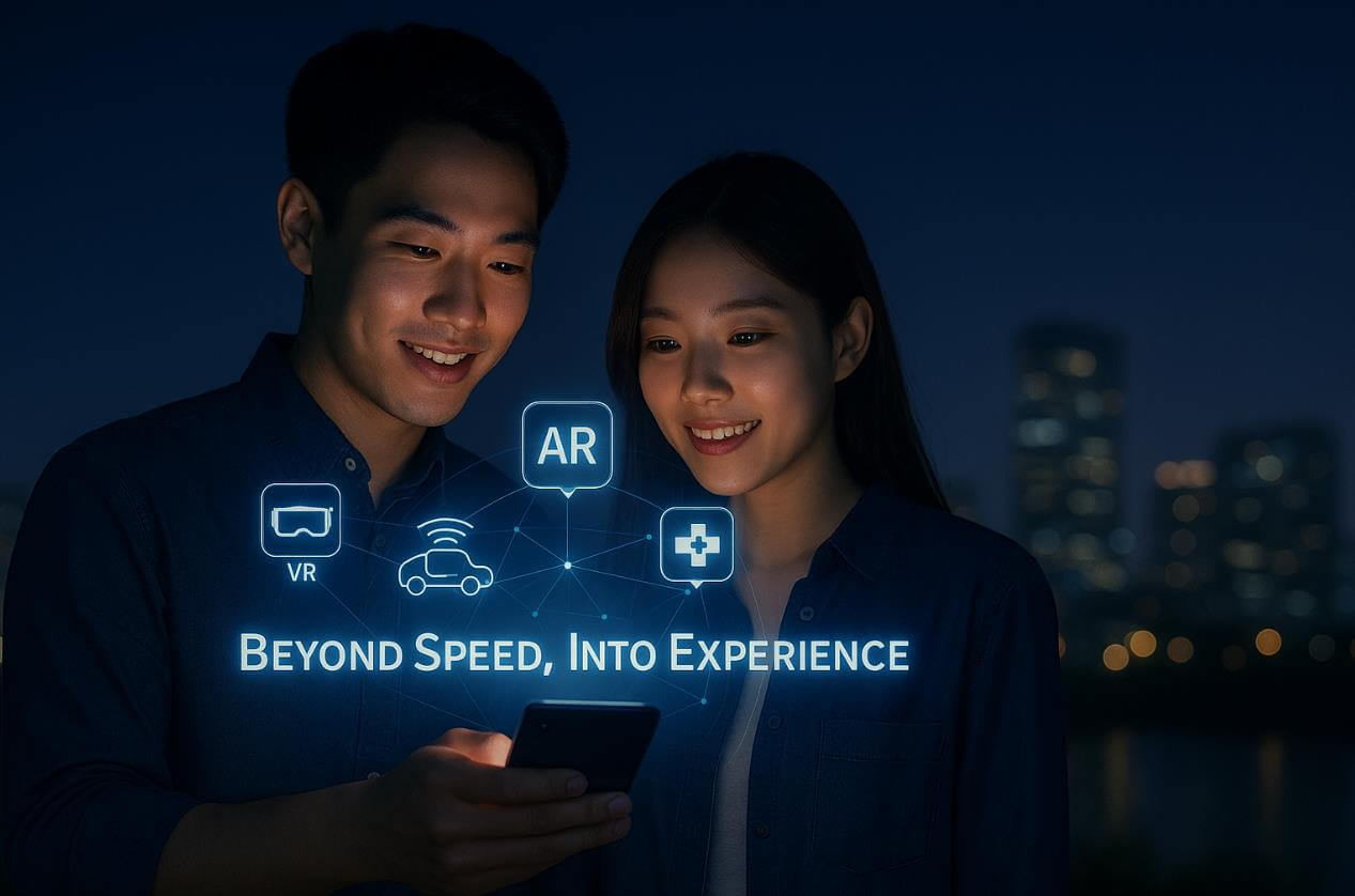 5G/6G가 열어가는 초연결·초실감형 스마트폰 시대를 상징하는 장면