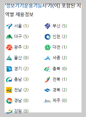 정보기기운용기능사 워크넷 지역별 일자리 정보 설명하는 사진