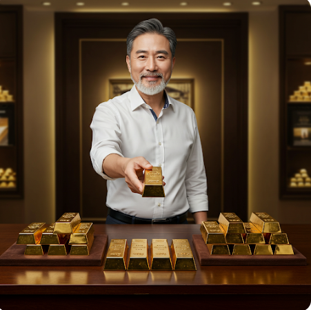 금거래소에서 골드바를 보여주는 남성