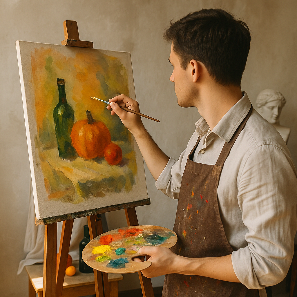 정물화를 그리는 신예 작가 A(일러스트)