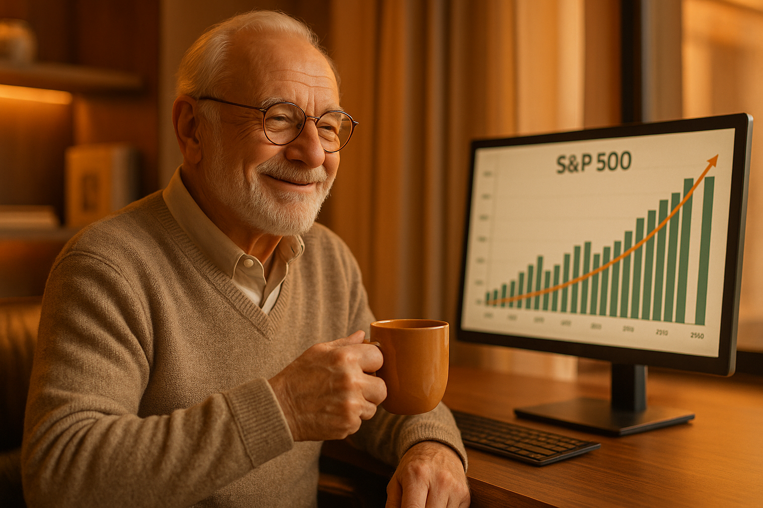 S&amp;P500으로 수익을 보는 노인 이미지