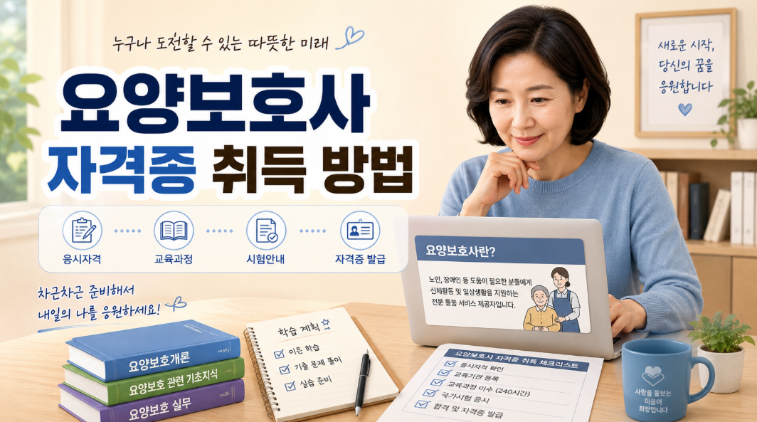 요양보호사 자격증 취득 방법과 교육시간 시험 취업처를 확인하는 중장년 모습