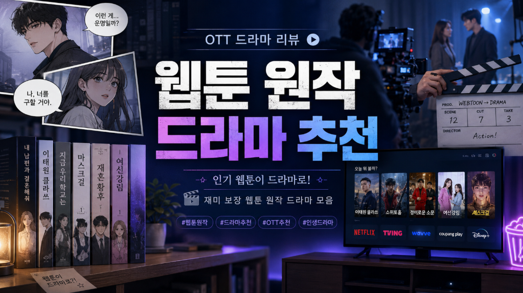 웹툰 원작 드라마 추천과 원작과 다른 점을 소개하는 OTT 리뷰 썸네일 이미지