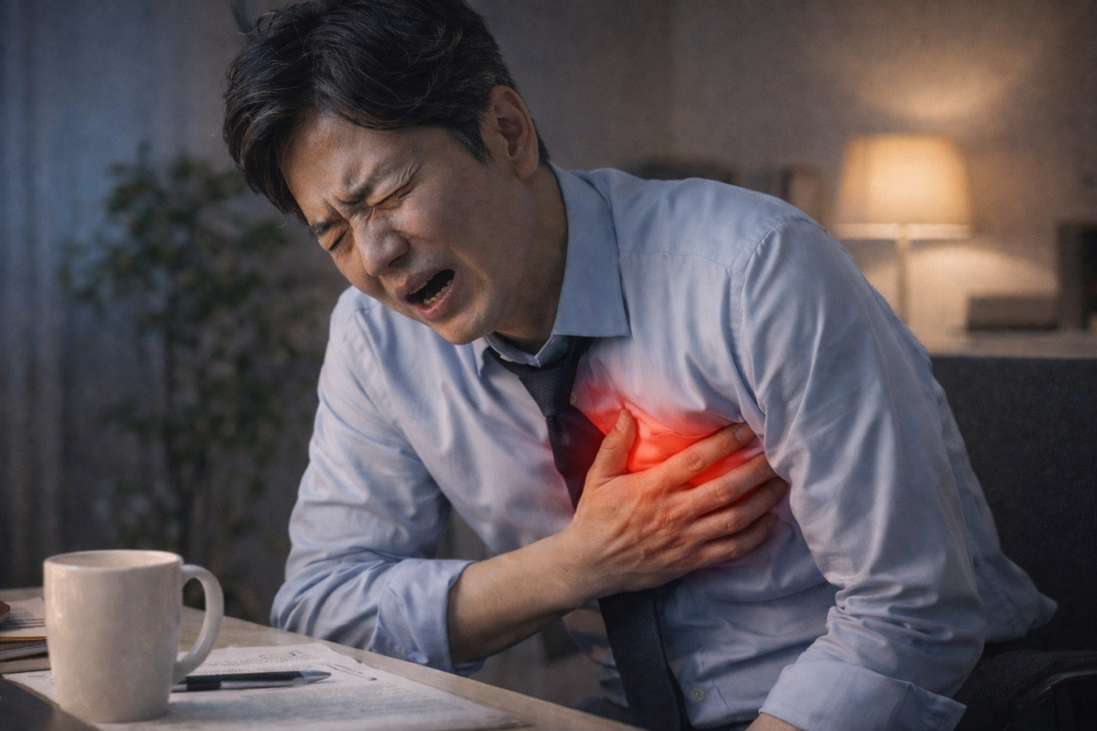 위장 통증으로 힘들어하는 사람 모습 이미지