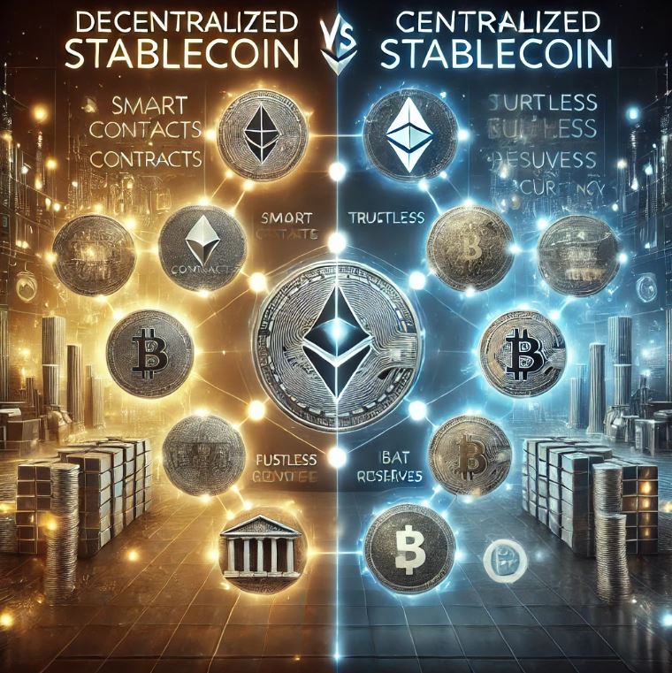 스테이블코인 비교: 탈중앙화 vs 중앙화 스테이블코인 이미지화