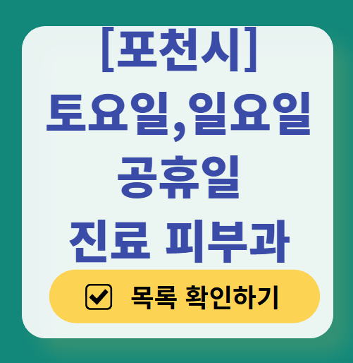 포천시 일요일 문 여는 피부과 목록 ❘ 토요일, 주말, 공휴일 영업 병원 (두드러기, 아토피, 습진, 피부염, 여드름 진료)