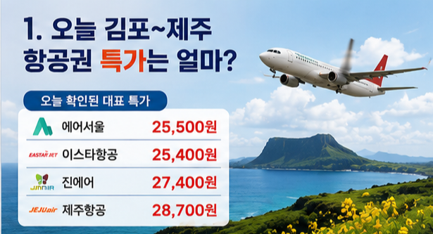오늘 김포~제주 항공권 특가는 얼마?