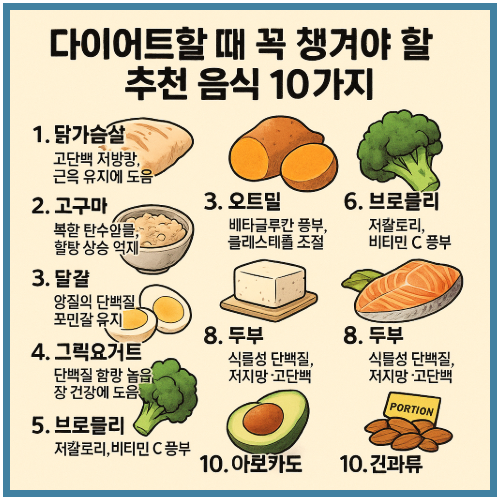 다이어트할 때 꼭 챙겨야 할 추천 음식 10가지