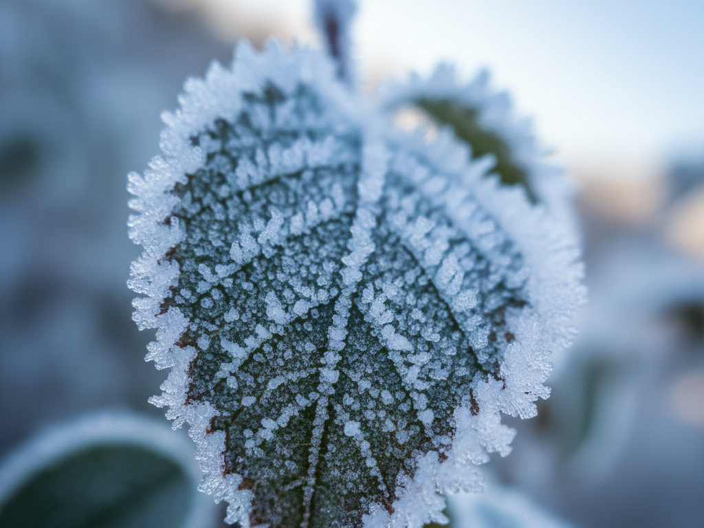 서리가 내려앉은 잎사귀