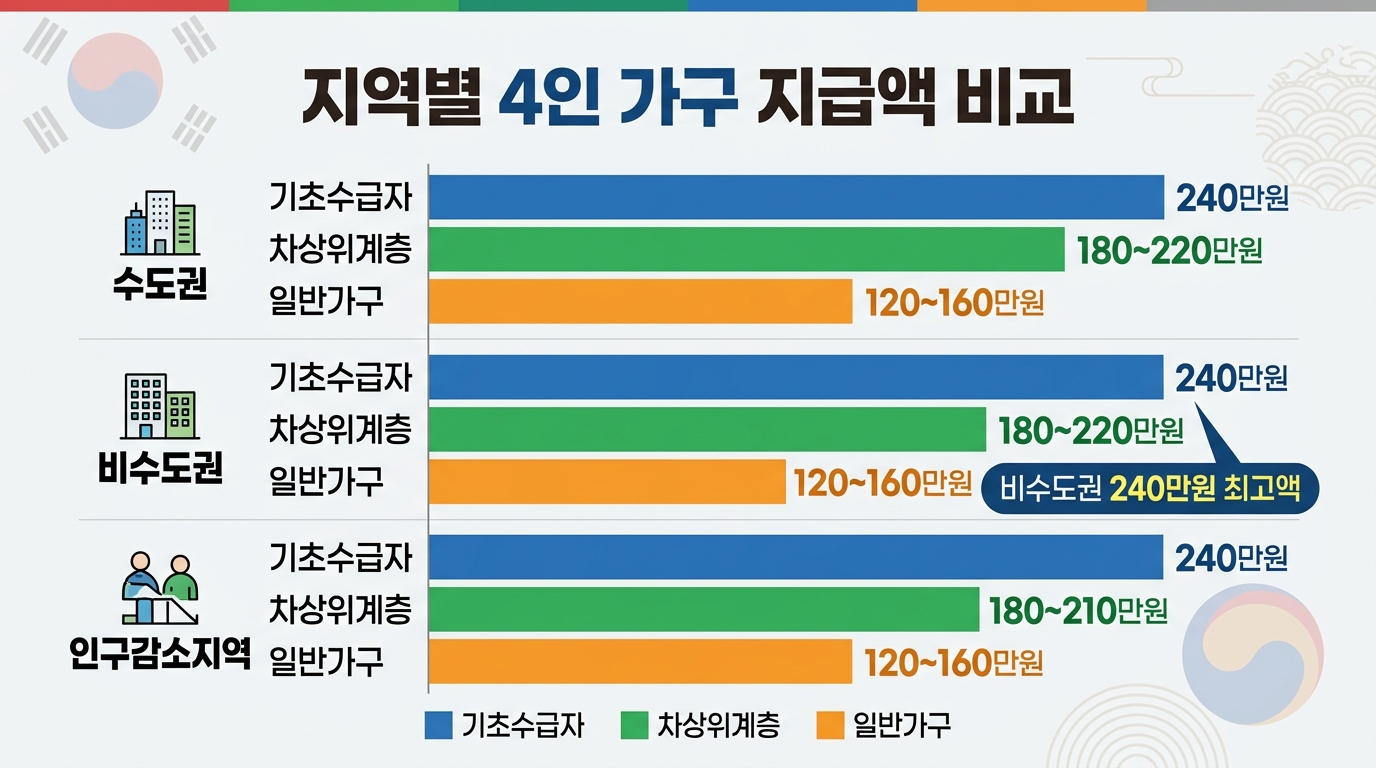 2026 민생지원금 4인 가구 지역별 지급액 시뮬레이션 최대 240만 원
