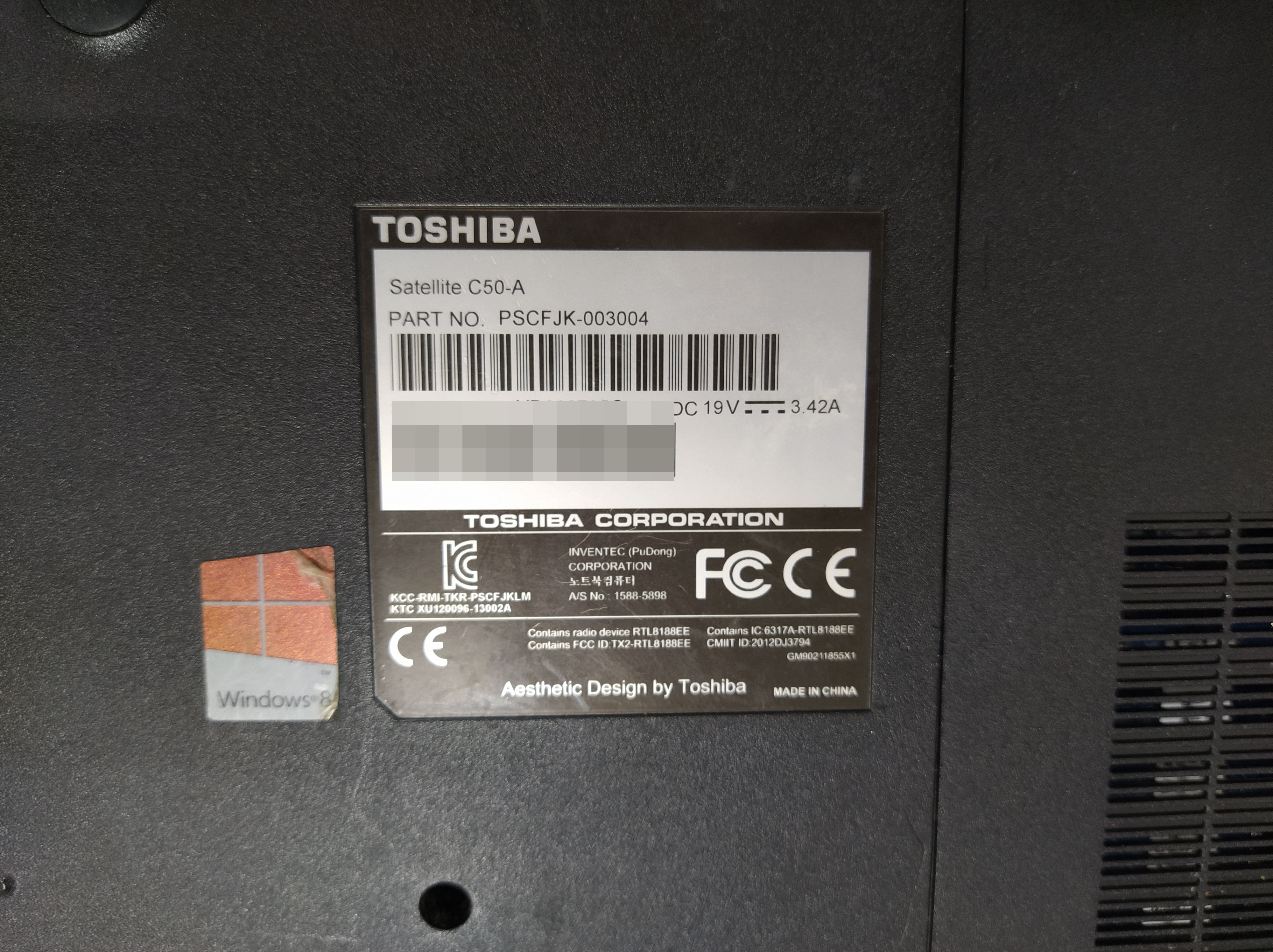 도시바 노트북 C50-A PSCFJK-003004 19V 3.42A