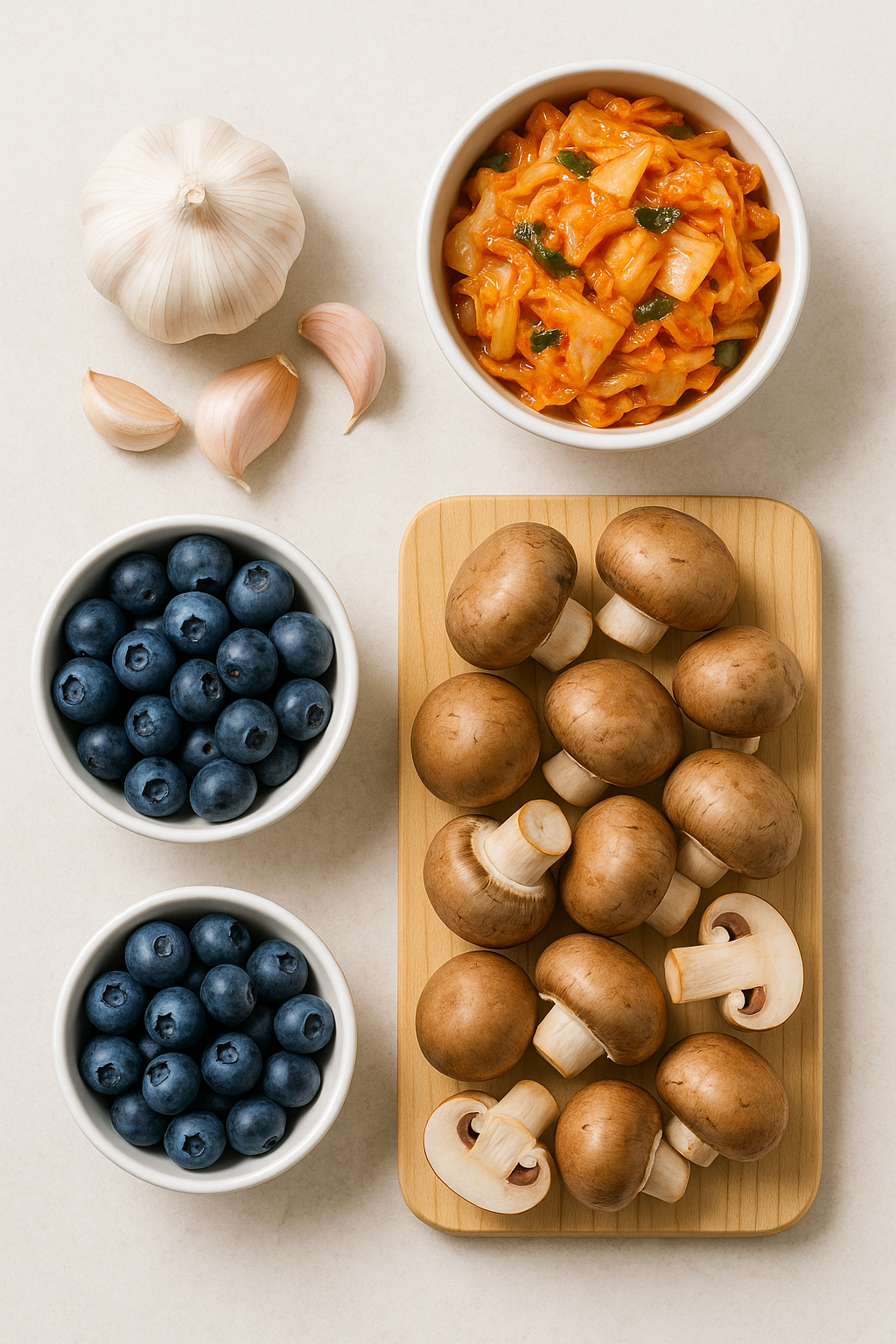 NK세포 활성화에 좋은 김치, 마늘, 버섯, 블루베리 등 건강식품