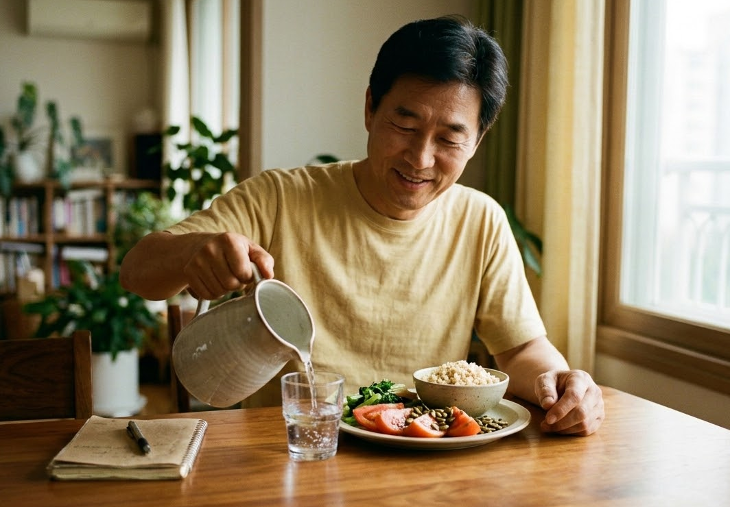 전립선 비대증 관리를 위한 식단 관리를 하고 있는 남성