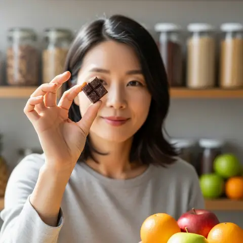 다크초콜릿 한 조각과 건강한 식재료