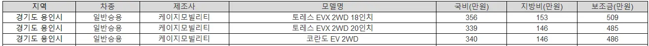 2025년 경기도 용인시 전기차 보조금 테슬라