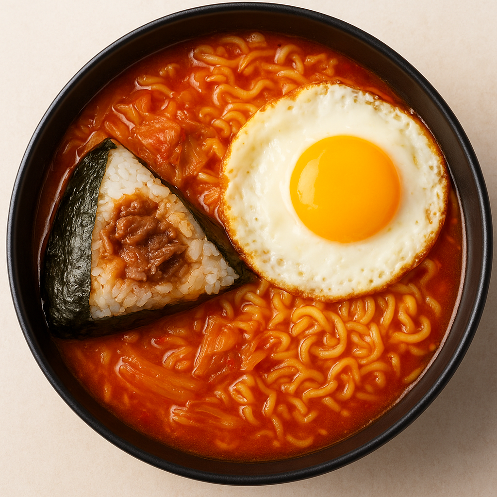 편의점식 ‘라밥’의 정석: 김치컵라면과 불고기 삼각김밥, 그리고 계란후라이의 삼위일체
