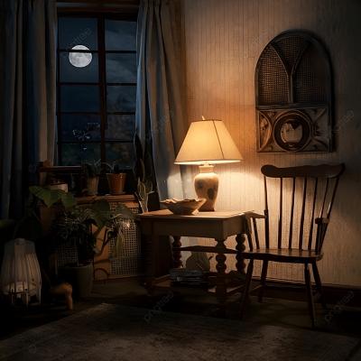 저녁이 되며 조명이 줄어들고 조용해진 집 안의 차분한 분위기