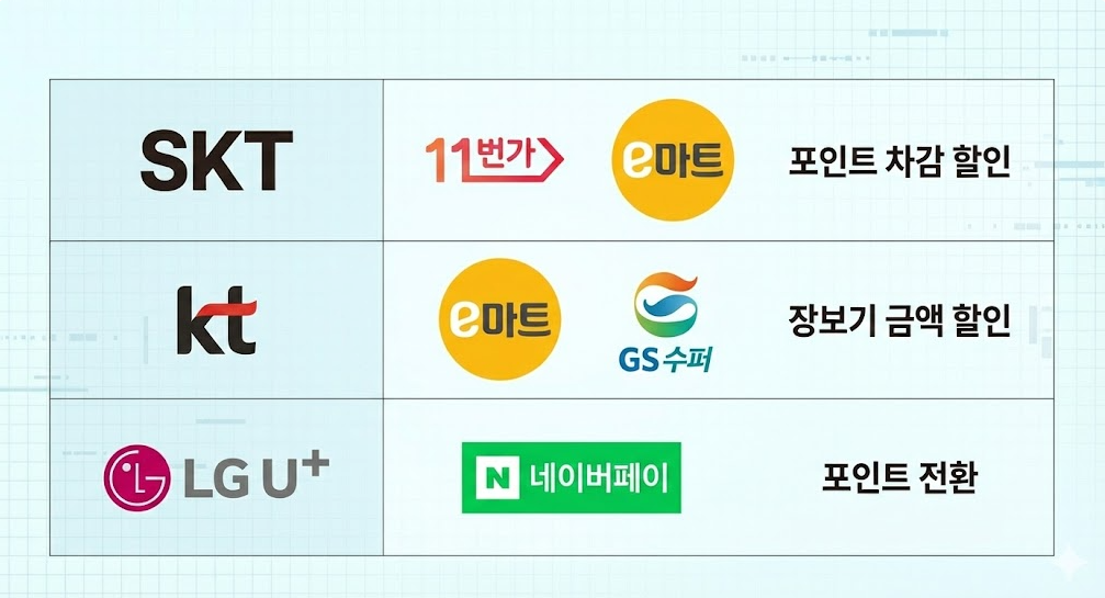 통신사별(SKT, KT, LG U+) 포인트 사용처