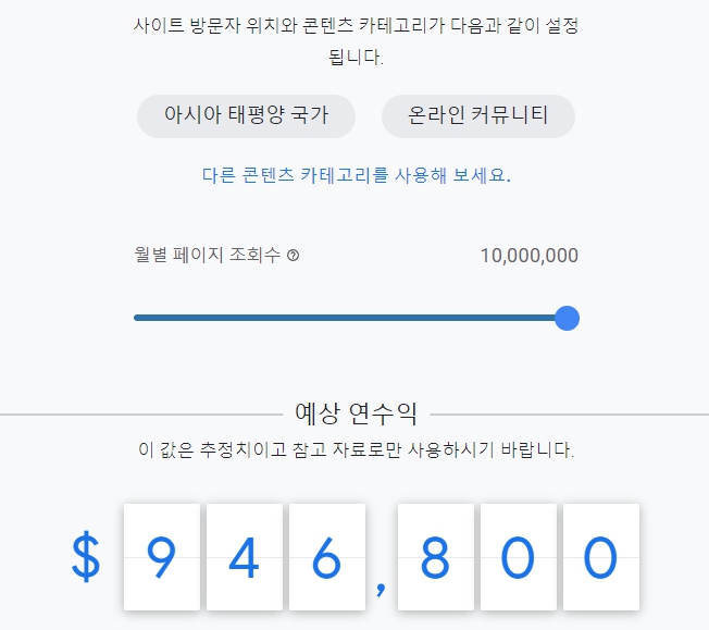 온라인 커뮤니티 콘텐츠 구글 애드센스 예상 연 수익