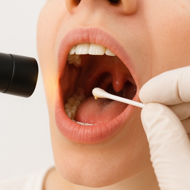 편도결석을 면봉으로 제거하는 모습(출처: 자체제작)