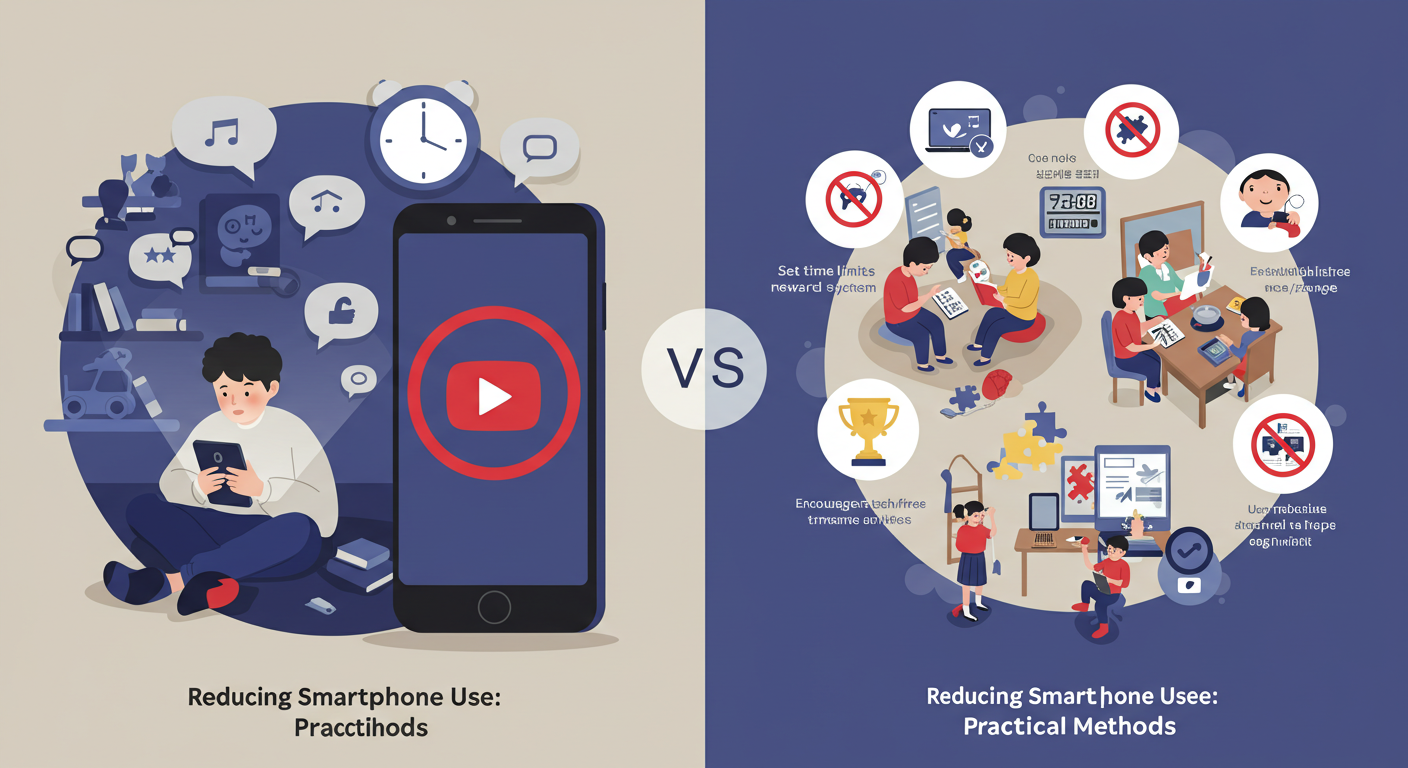 스마트폰 사용 줄이는 것 관련한 그림